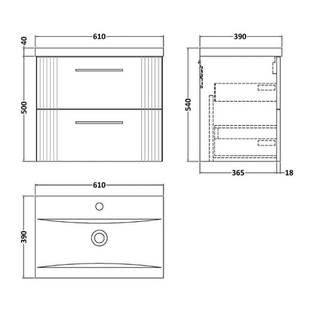 Nuie Deco Wall Hung 2-Drawer Vanity & Mid-Edge Basin (1 size, 5 colours) - Brand New Bathrooms
