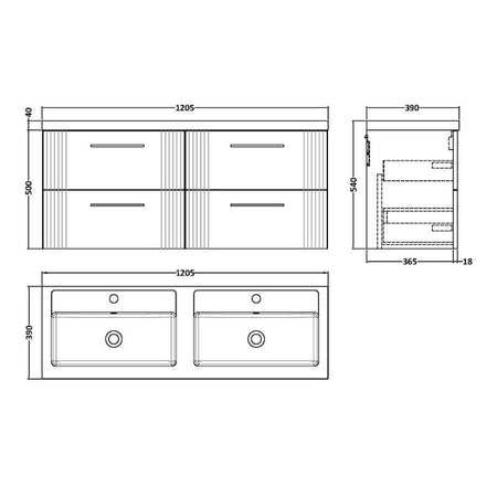 Nuie Deco Wall Hung 4-Drawer Vanity & Double Basin (1 size, 5 colours) - Brand New Bathrooms