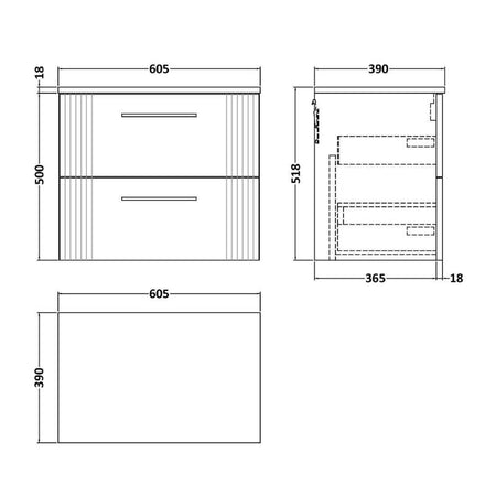 Nuie Deco Wall Hung 2-Drawer Vanity & Worktop (1 size, 5 colours) - Brand New Bathrooms