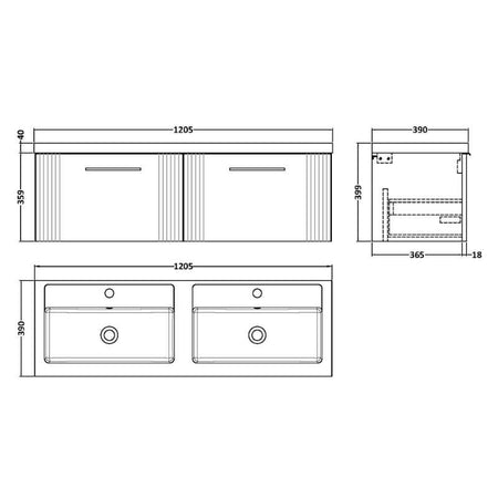 Nuie Deco Wall Hung 2-Drawer Vanity & Double Basin (1 size, 5 colours) - Brand New Bathrooms