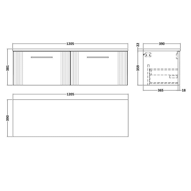 Nuie Deco Wall Hung 2-Drawer Vanity & Laminate Worktop (1 size, 5 colours) - Brand New Bathrooms