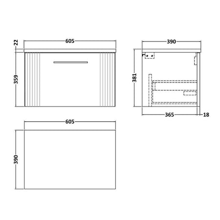Nuie Deco Wall Hung Single Drawer Vanity & Laminate Worktop (1 size, 5 colours) - Brand New Bathrooms