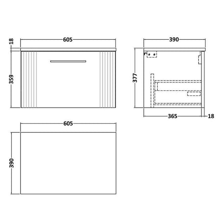 Nuie Deco Wall Hung Single Drawer Vanity & Worktop (1 size, 5 colours) - Brand New Bathrooms