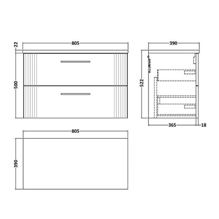 Nuie Deco Wall Hung 2-Drawer Vanity & Laminate Top (1 size, 5 colours) - Brand New Bathrooms