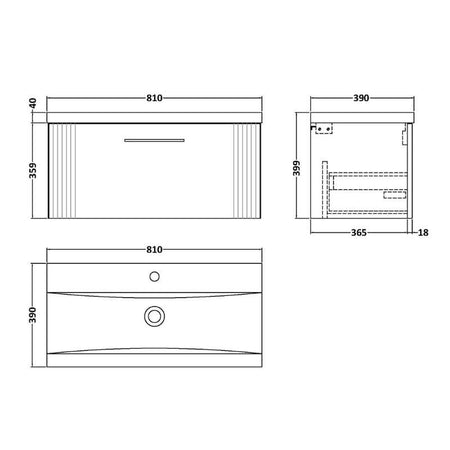 Nuie Deco Wall Hung Single Drawer Vanity & Mid-Edge Basin (1 size, 5 colours) - Brand New Bathrooms