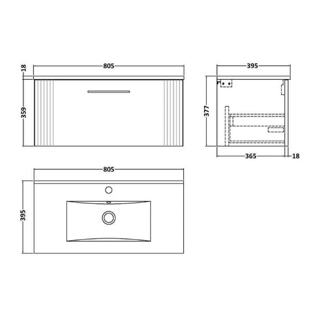 Nuie Deco Wall Hung Single Drawer Vanity & Mid-Edge Basin (1 size, 5 colours) - Brand New Bathrooms