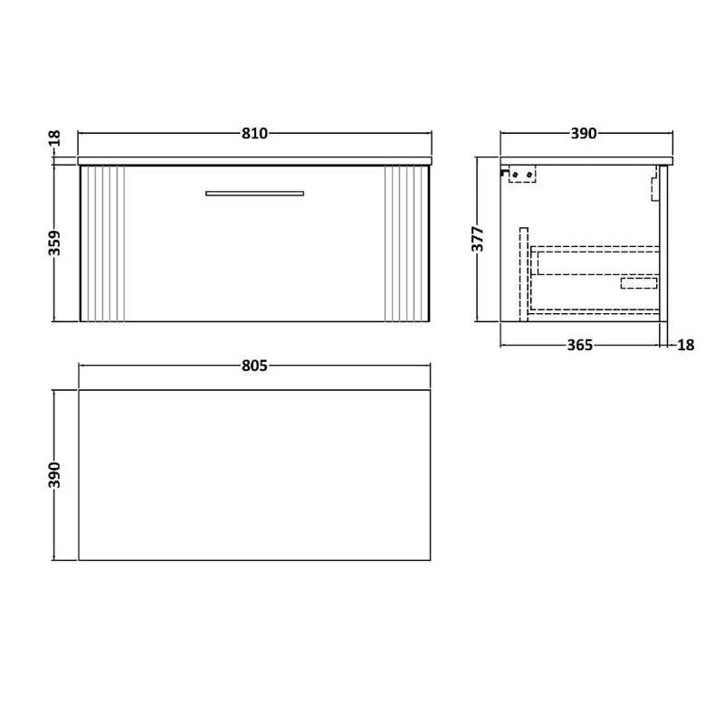 Nuie Deco Wall Hung Single Drawer Vanity & Worktop (1 size, 5 colours) - Brand New Bathrooms