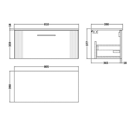 Nuie Deco Wall Hung Single Drawer Vanity & Worktop (1 size, 5 colours) - Brand New Bathrooms