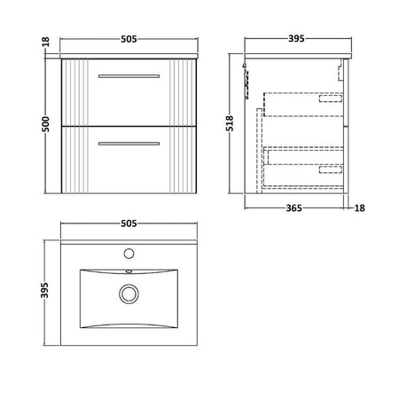 Nuie Deco Wall Hung 2-Drawer Vanity & Minimalist Basin (1 size, 5 colours) - Brand New Bathrooms