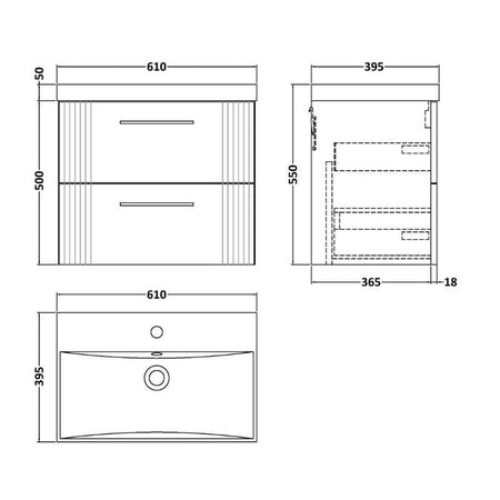 Nuie Deco Wall Hung 2-Drawer Vanity & Thin-Edge Basin (1 size, 5 colours) - Brand New Bathrooms