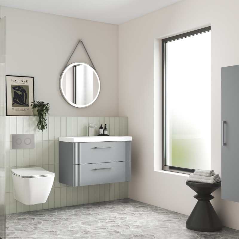 Nuie Deco Wall Hung 2-Drawer Vanity & Mid-Edge Basin (1 size, 5 colours) - Brand New Bathrooms