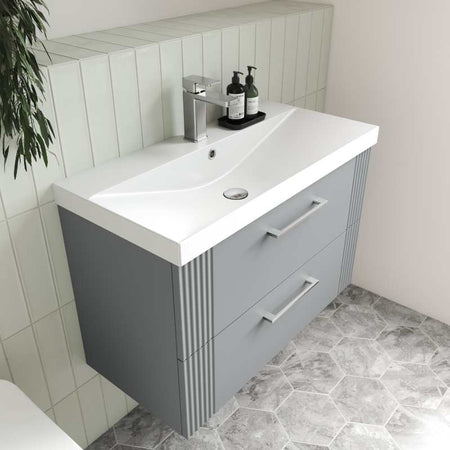 Nuie Deco Wall Hung 2-Drawer Vanity & Thin-Edge Basin (1 size, 5 colours) - Brand New Bathrooms