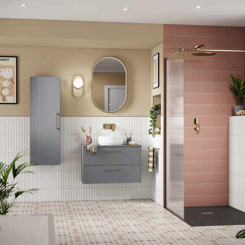Nuie Deco Wall Hung 2-Drawer Vanity & Worktop (1 size, 5 colours) - Brand New Bathrooms