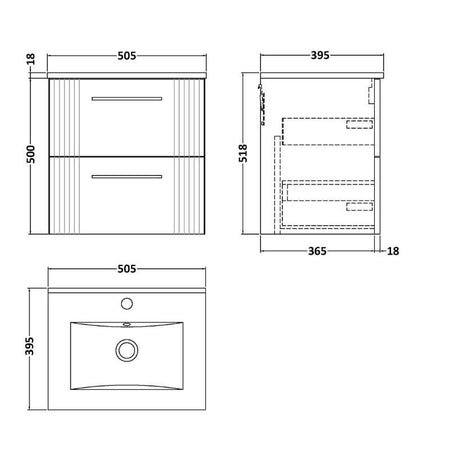 Nuie Deco Wall Hung 2-Drawer Vanity & Minimalist Basin (1 size, 5 colours) - Brand New Bathrooms