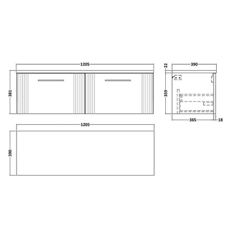 Nuie Deco Wall Hung 2-Drawer Vanity & Laminate Worktop (1 size, 5 colours) - Brand New Bathrooms