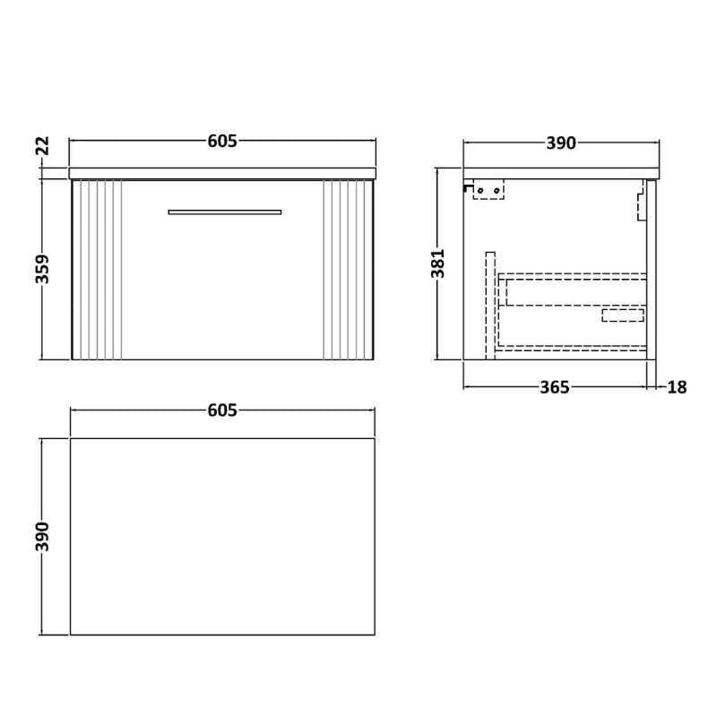Nuie Deco Wall Hung Single Drawer Vanity & Laminate Top (1 size, 5 colours) - Brand New Bathrooms