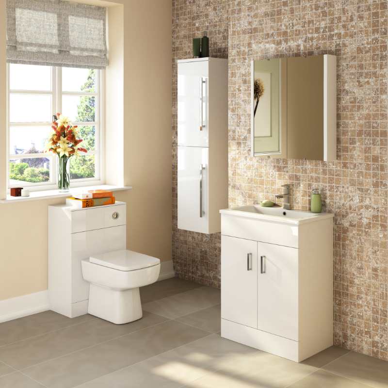Nuie Eden Floor Standing 2 Door Vanity Unit with Mid-Edge Basin (2 sizes, Gloss White) - Brand New Bathrooms