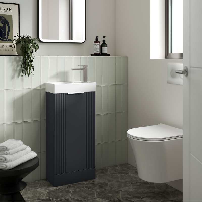 Nuie Deco Compact Floor Standing 1 Door Vanity Basin Unit & Ceramic Basin (1 size, 5 colours) - Brand New Bathrooms