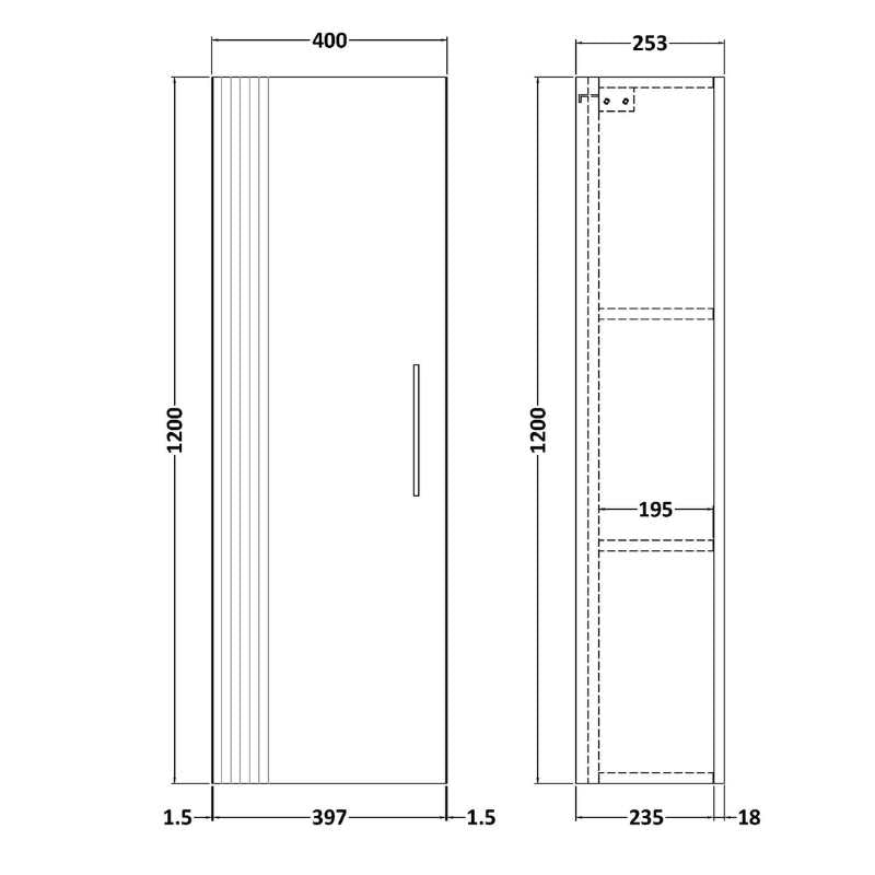 Nuie Deco Wall Hung Tall Unit (1 size, 5 colours) - Brand New Bathrooms