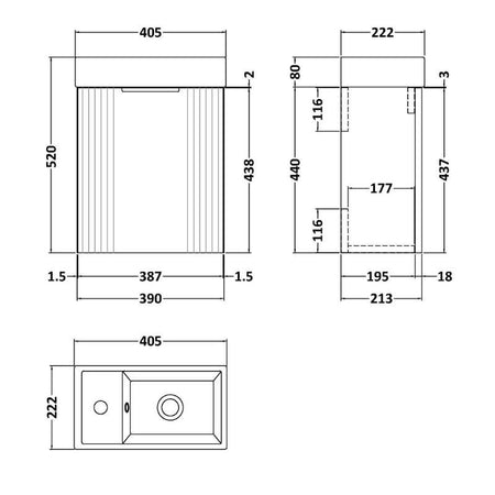 Nuie Deco Compact Wall Hung 1 Door Vanity Basin Unit & Ceramic Basin (1 size, 5 colours) - Brand New Bathrooms