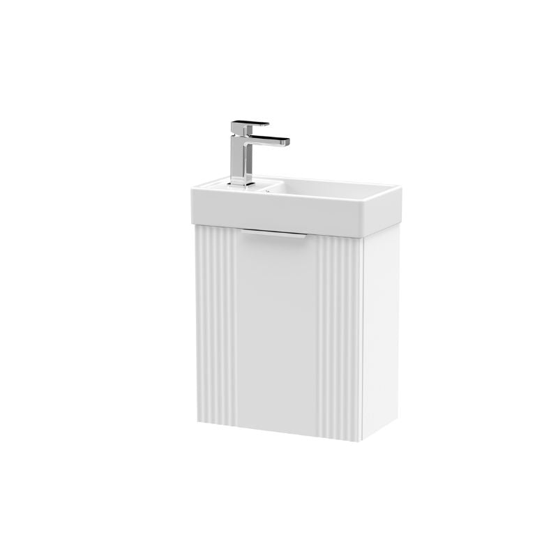 Nuie Deco Compact Wall Hung 1 Door Vanity Basin Unit & Ceramic Basin (1 size, 5 colours) - Brand New Bathrooms