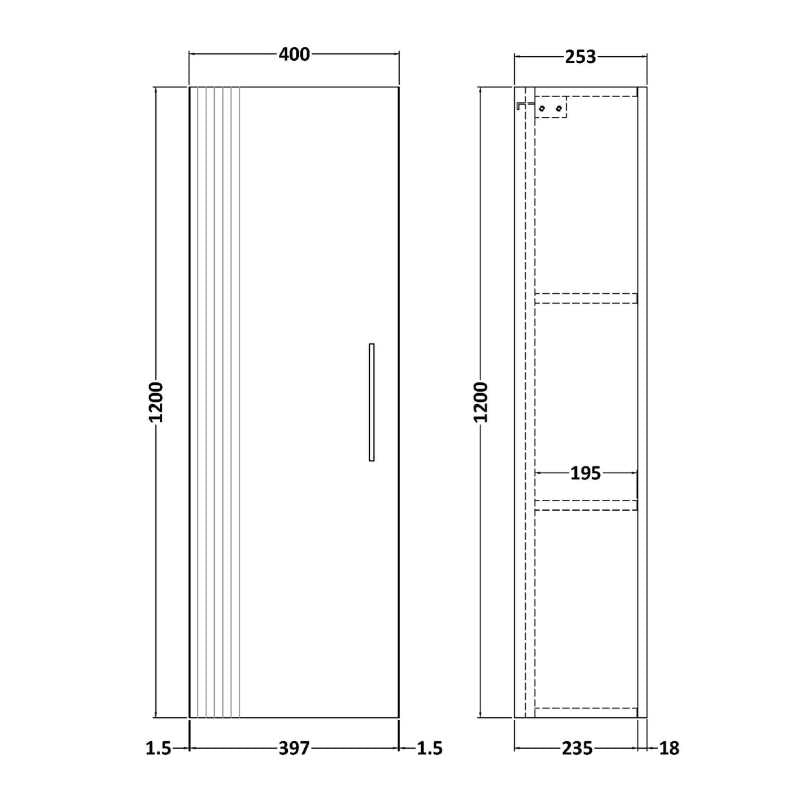 Nuie Deco Wall Hung Tall Unit (1 size, 5 colours) - Brand New Bathrooms