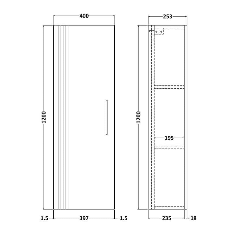 Nuie Deco Wall Hung Tall Unit (1 size, 5 colours) - Brand New Bathrooms