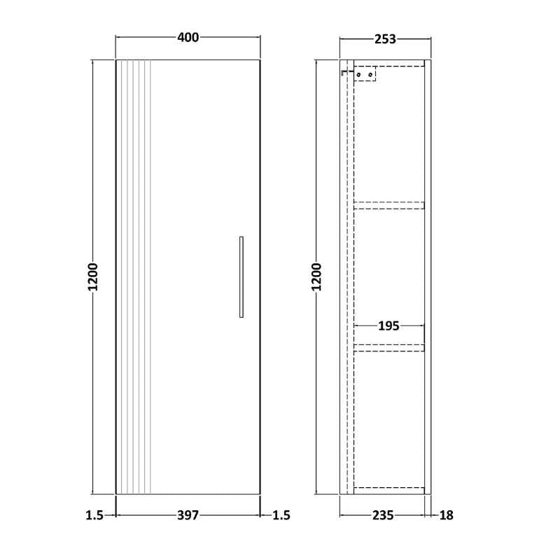 Nuie Deco Wall Hung Tall Unit (1 size, 5 colours) - Brand New Bathrooms