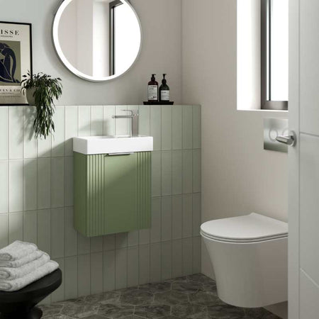 Nuie Deco Compact Wall Hung 1 Door Vanity Basin Unit & Ceramic Basin (1 size, 5 colours) - Brand New Bathrooms