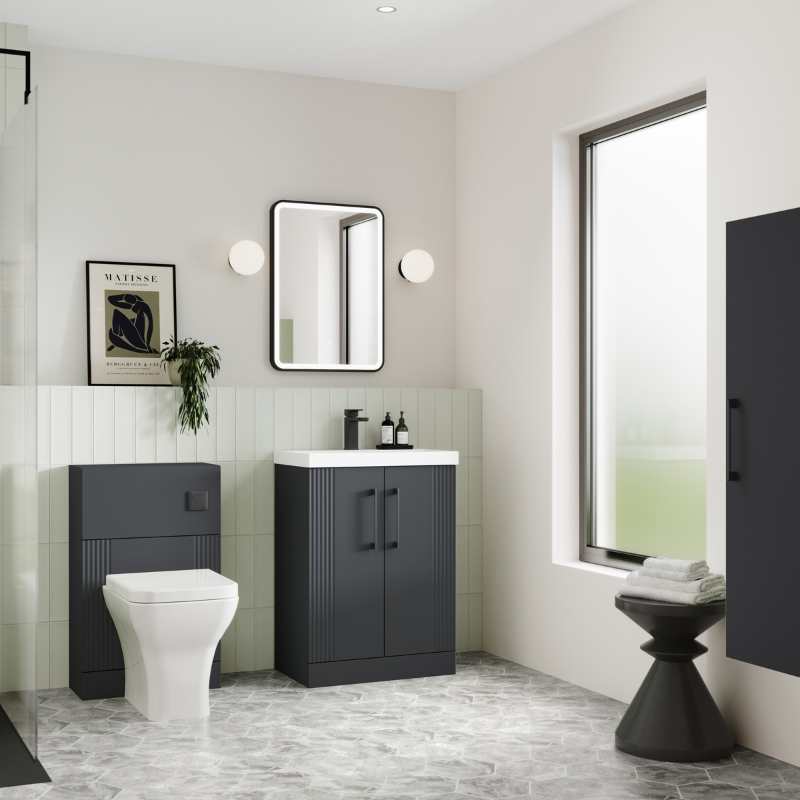 Nuie Deco Floor Standing 2-Door Vanity & Minimalist Basin (1 size, 5 colours) - Brand New Bathrooms