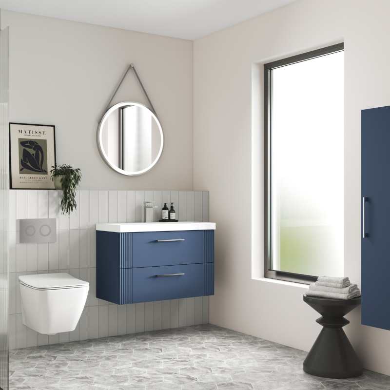 Nuie Deco Wall Hung 2-Drawer Vanity & Mid-Edge Basin (1 size, 5 colours) - Brand New Bathrooms