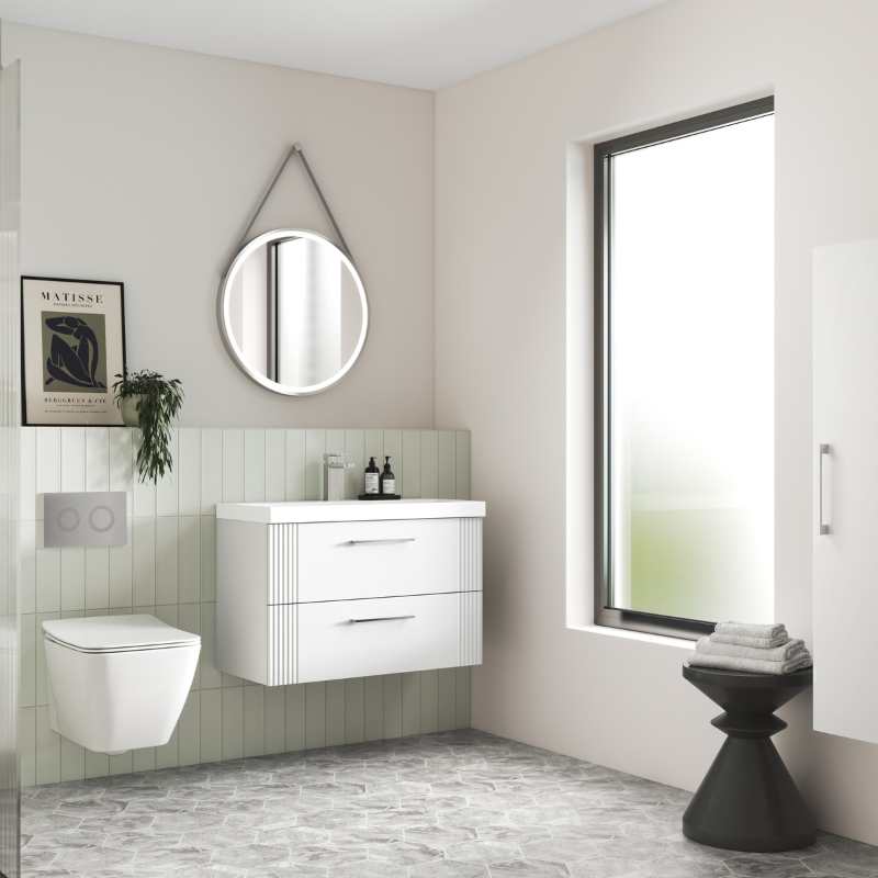 Nuie Deco Wall Hung 2-Drawer Vanity & Thin-Edge Basin (1 size, 5 colours) - Brand New Bathrooms