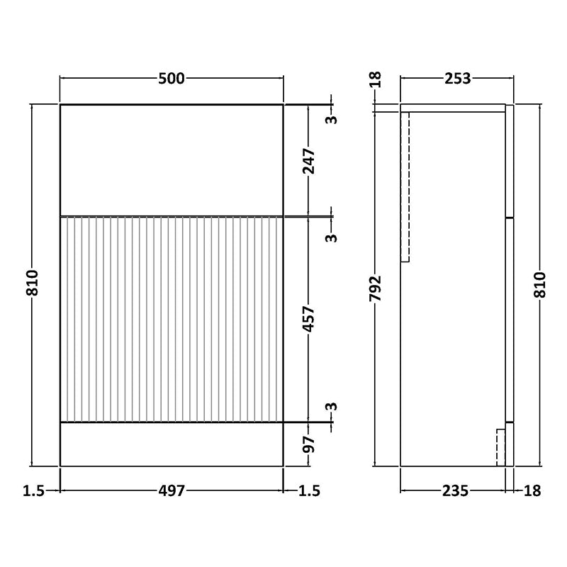 Hudson Reed Fluted Floor Standing 500mm WC Unit (1 size,5 colours) - Brand New Bathrooms