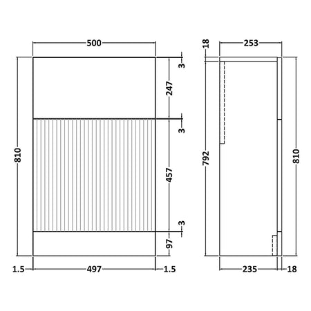 Hudson Reed Fluted Floor Standing 500mm WC Unit (1 size,5 colours) - Brand New Bathrooms