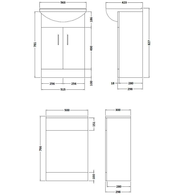 Nuie Cloakroom Pack Floor Standing Saturn Furniture Pack with Square Basin (1 size, Gloss White) - Brand New Bathrooms
