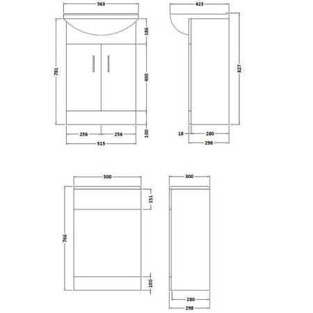 Nuie Cloakroom Pack Floor Standing Saturn Furniture Pack with Square Basin (1 size, Gloss White) - Brand New Bathrooms