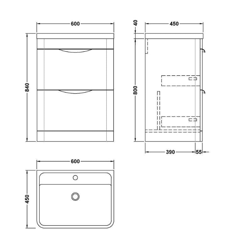 Nuie Parade Floor Standing 2 Drawer Vanity Unit with Polymarble Basin (1 size, Gloss White) - Brand New Bathrooms