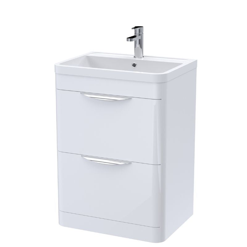 Nuie Parade Floor Standing 2 Drawer Vanity Unit with Ceramic Basin (1 size, Gloss White) - Brand New Bathrooms