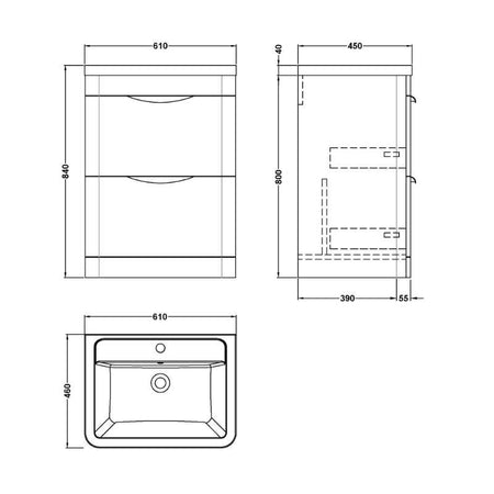Nuie Parade Floor Standing 2 Drawer Vanity Unit with Ceramic Basin (1 size, Gloss White) - Brand New Bathrooms