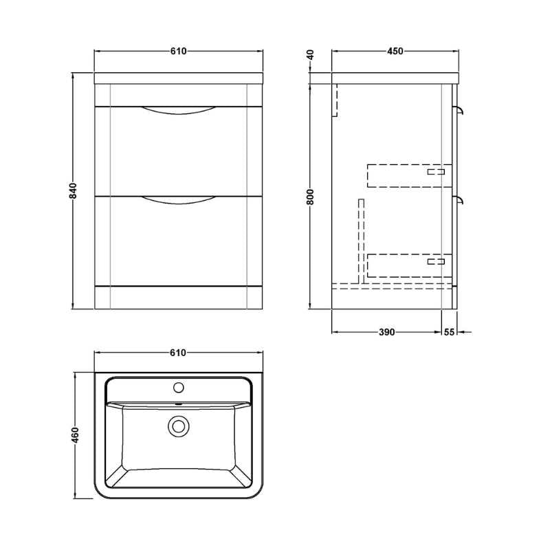 Nuie Parade Floor Standing 2 Drawer Vanity Unit with Ceramic Basin (1 size, Gloss White) - Brand New Bathrooms