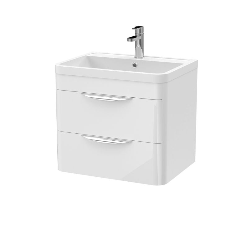 Nuie Parade Wall Hung 2 Drawer Vanity Unit with Polymarble Basin (1 size, Gloss White) - Brand New Bathrooms