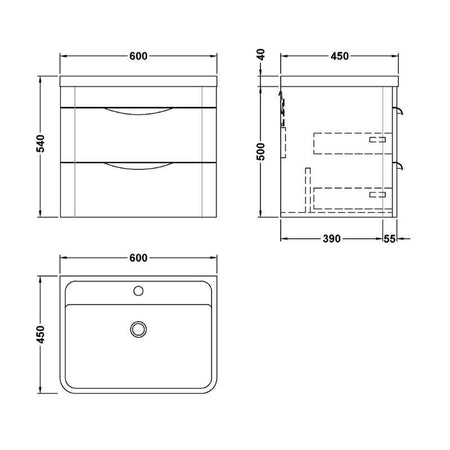 Nuie Parade Wall Hung 2 Drawer Vanity Unit with Polymarble Basin (1 size, Gloss White) - Brand New Bathrooms