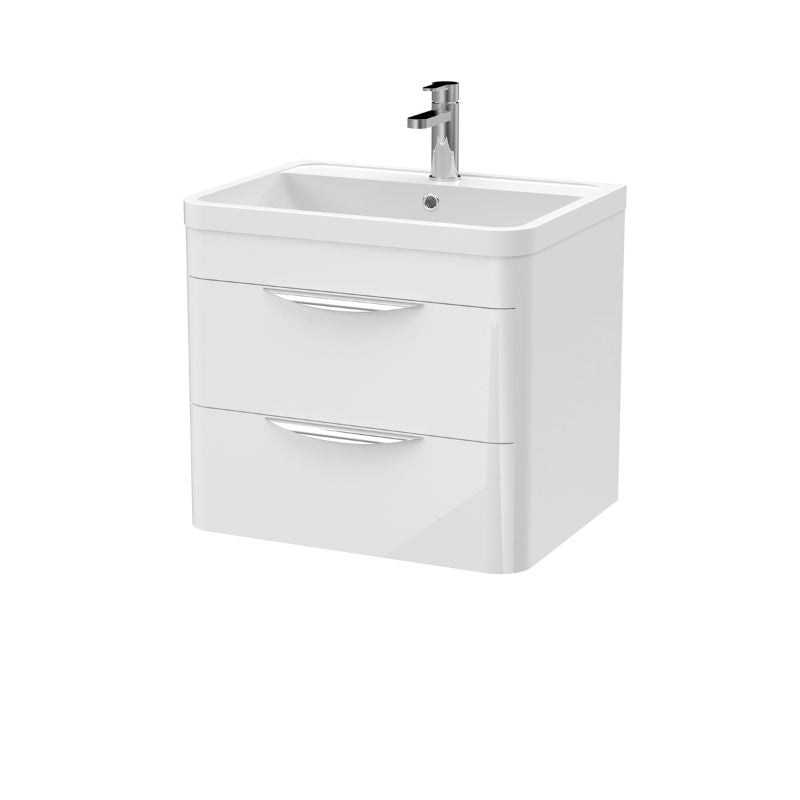 Nuie Parade Wall Hung 2 Drawer Vanity Unit with Ceramic Basin (1 size, Gloss White) - Brand New Bathrooms