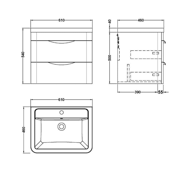 Nuie Parade Wall Hung 2 Drawer Vanity Unit with Ceramic Basin (1 size, Gloss White) - Brand New Bathrooms