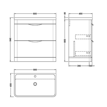 Nuie Parade Floor Standing 2 Drawer Vanity Unit with Polymarble Basin (1 size, Gloss White) - Brand New Bathrooms