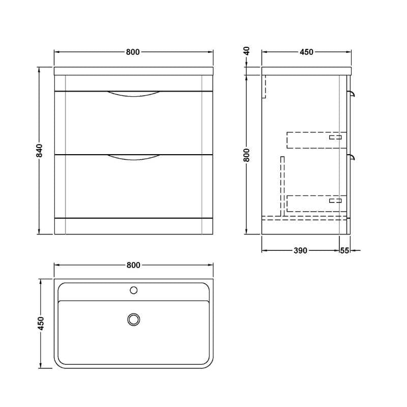 Nuie Parade Floor Standing 2 Drawer Vanity Unit with Polymarble Basin (1 size, Gloss White) - Brand New Bathrooms