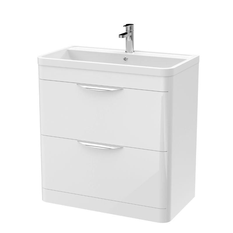 Nuie Parade Floor Standing 2 Drawer Vanity Unit with Ceramic Basin (1 size, Gloss White) - Brand New Bathrooms
