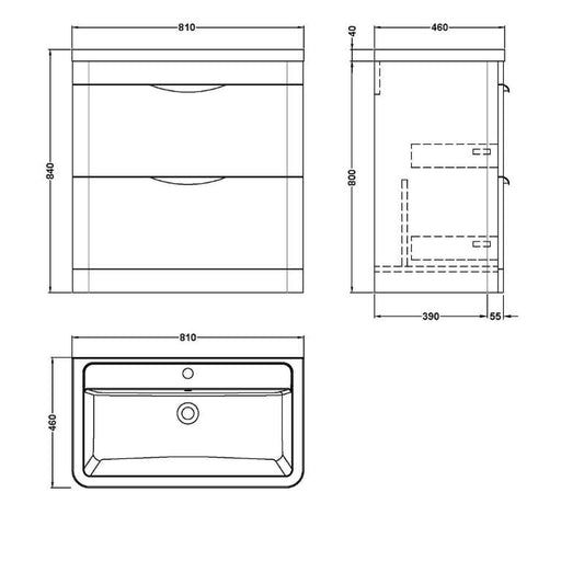 Nuie Parade Floor Standing 2 Drawer Vanity Unit with Ceramic Basin (1 size, Gloss White) - Brand New Bathrooms