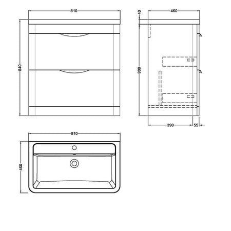 Nuie Parade Floor Standing 2 Drawer Vanity Unit with Ceramic Basin (1 size, Gloss White) - Brand New Bathrooms