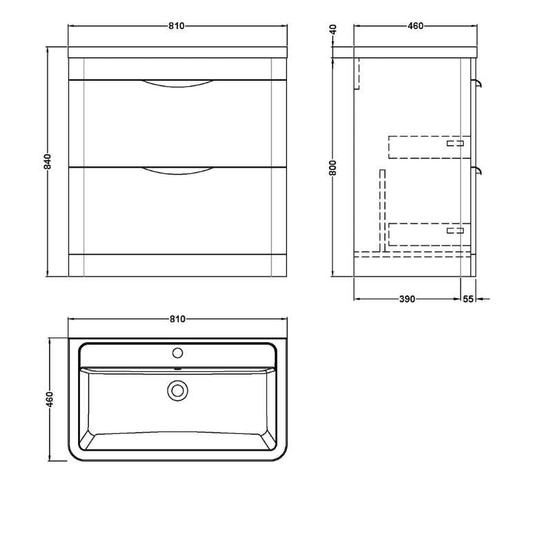 Nuie Parade Floor Standing 2 Drawer Vanity Unit with Ceramic Basin (1 size, Gloss White) - Brand New Bathrooms
